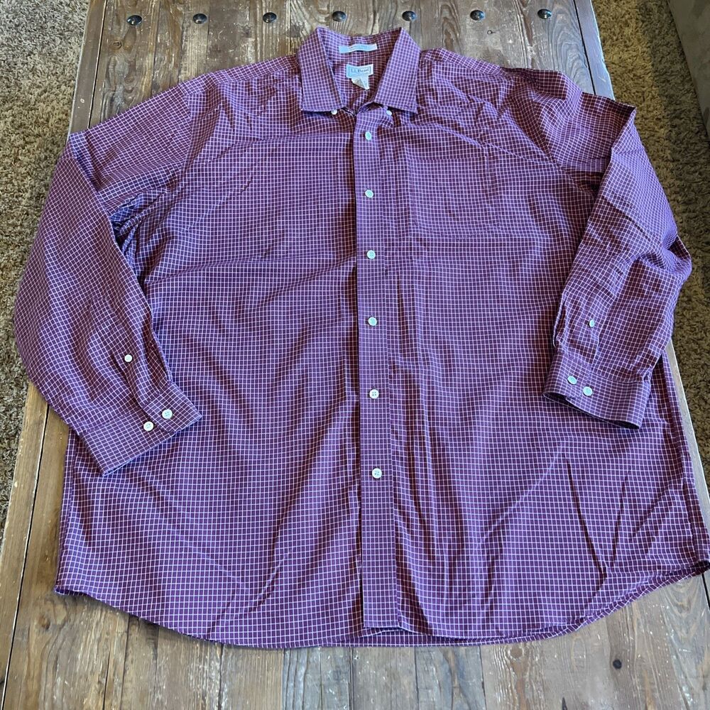 L.L.Bean Men’s Burgundy Check Wrinkle Free Trad Fit Button Down LS Shirt Sz 2XL